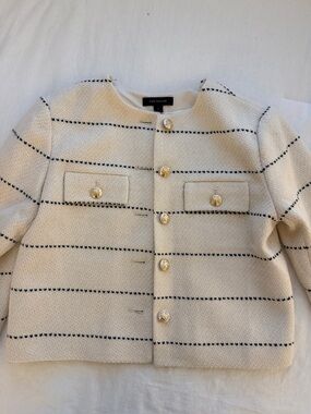 Ann Taylor Striped Tweed Crew Neck Jacket (0)